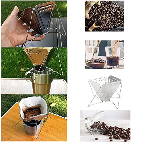 Collapsible Pour Over Coffee Dripper Filter Holder, Folding Stainless Steel Reusable Coffee Cone Filter Portable Compact For Office Home Travel Picnic Camping Inverted Pyramid Style #TOP3