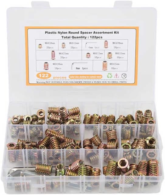 122Pcs Threaded Insert Carbon Steel Galvanized Female Male Thread Furniture for Closet