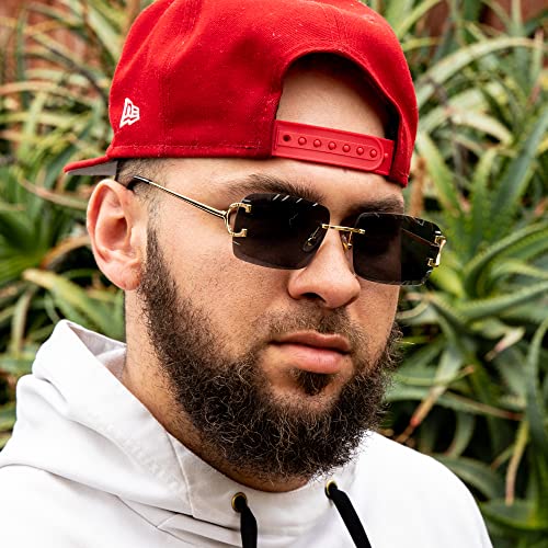 Street Knitted Rimless Gem Cut Unisex Square Luxury Retro 90's Hip Hop Diamond Cut lens Dark Black Tint Lens Gold Wire Frame Sun Glasses Frameless Rectangle Summer Shades Sunglasses For Men And Women4