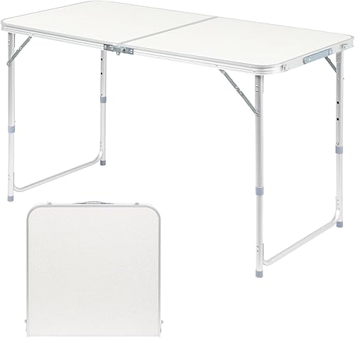 Vista 17 de Outvita Mesa de camping plegable portátil de 2.3 pies, mesa de picnic impermeable al aire libre, maleta ligera de aluminio, mesa plegable