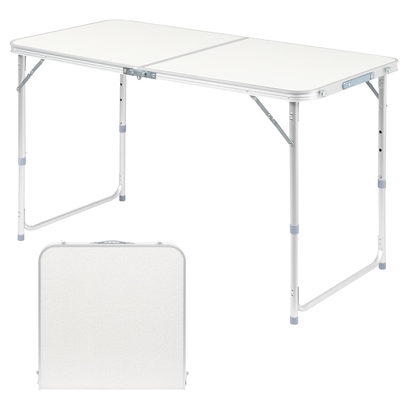 Bonnlo Folding Camping Table with Carrying Handle, 4ft Foldable Trestle Table for Outdoor, Garden BBQ Party, 120x60x70cm