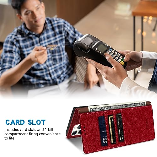 Image of ZZXX for iPhone 13 Pro Max Wallet Case Strong Magnetic 6.7 inch,Red