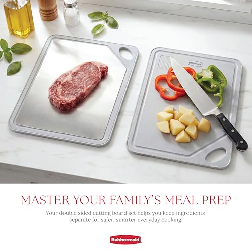 Rubbermaid Stainless Steel Cutting Board, Dishwasher Safe Double Sided Cutting Boards for Kitchen | BPA Free Non Toxic Chopping Board for Meat, Veggies & Fruits | Wheat Fiber & Steel Cutting Board - Image 3