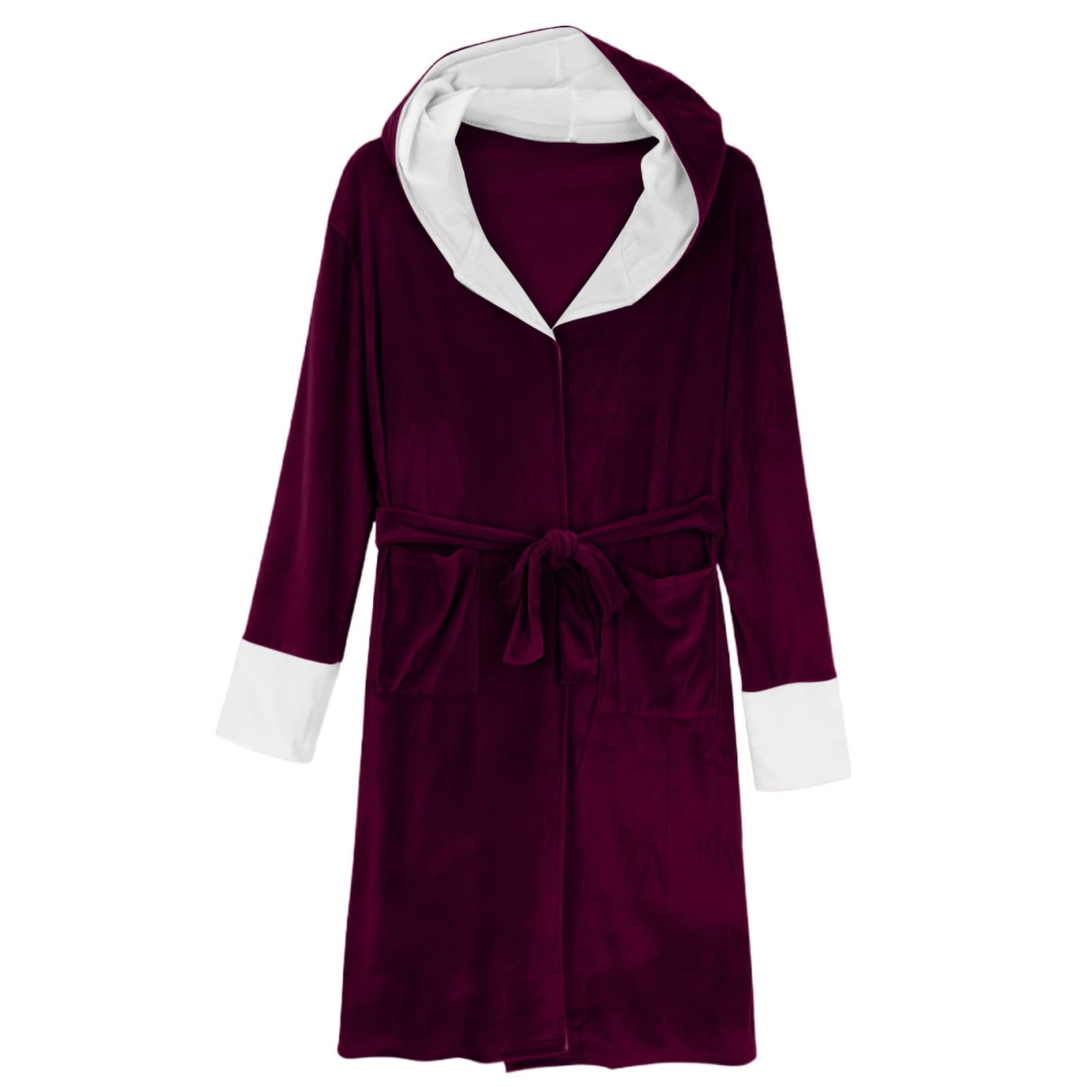 Generisch Bademantel Damen Frottee Flauschig Weich Kapuze Knielang Kurz Hausmantel Morgenmantel Fleece Saunabademantel Schlafanzug Pyjama,Bademantel Damen Kapuze
