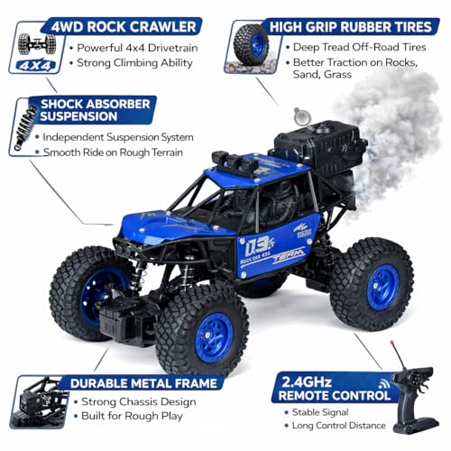 Image of Braintastic Rock Climbing RC Cart Off-Road Rock Crawler Truck Vehicle 2.4ghz 2wd 1: 20 Radio Remote Control Car Toys for Kids 5+ Years (Blue)