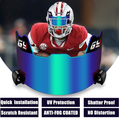 GY Football Visor Professional Football Helmet Visor for Youth Football Helmets and Adult Football Helmet Visors, Includes Visor Clip (Revo Blue) - Thumbnail 5