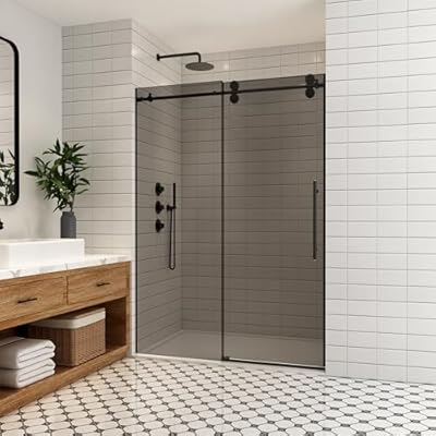 Echarri 48" W x 78" H Single Sliding Shower Door in Matte Black