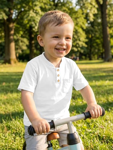 Image of Poroka 4 Pack Baby Boys and Toddlers Cotton Short-Sleeve T-Shirts Pocket Button Crew Neck Tee Short-Sleeve Shirts