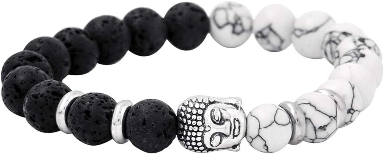 D'Vine Buddha Beads Collection Charm Bracelet for Men (Black;White)(YCFJBR-604DVINE-WHBK)