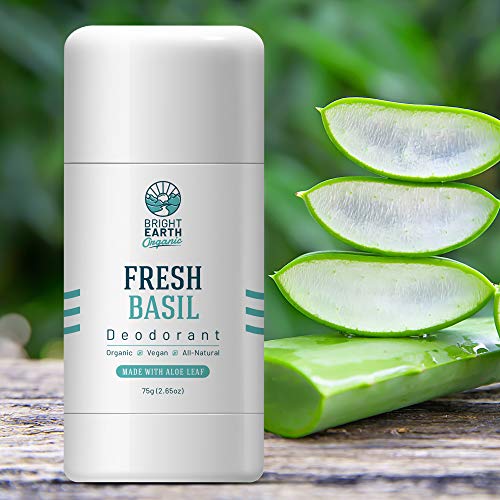 Bright Earth Organic - Natural Deodorant w/ Magnesium and Aloe Free of Aluminum, Baking Soda, Parabens, Sulfates, Gluten, Cruelty – for Men and Women - Fresh Basil Scent (2.65 oz)
