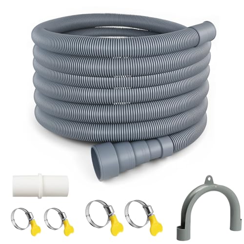 Image of Washing Machine Drain Hose 3.5M Washer Waste Pipe Universal Dryer Dishwasher Drainage Hose Extensions Kit with U-Bend Holder, 1 Extender Adaptor and 4 Pipe Clamps