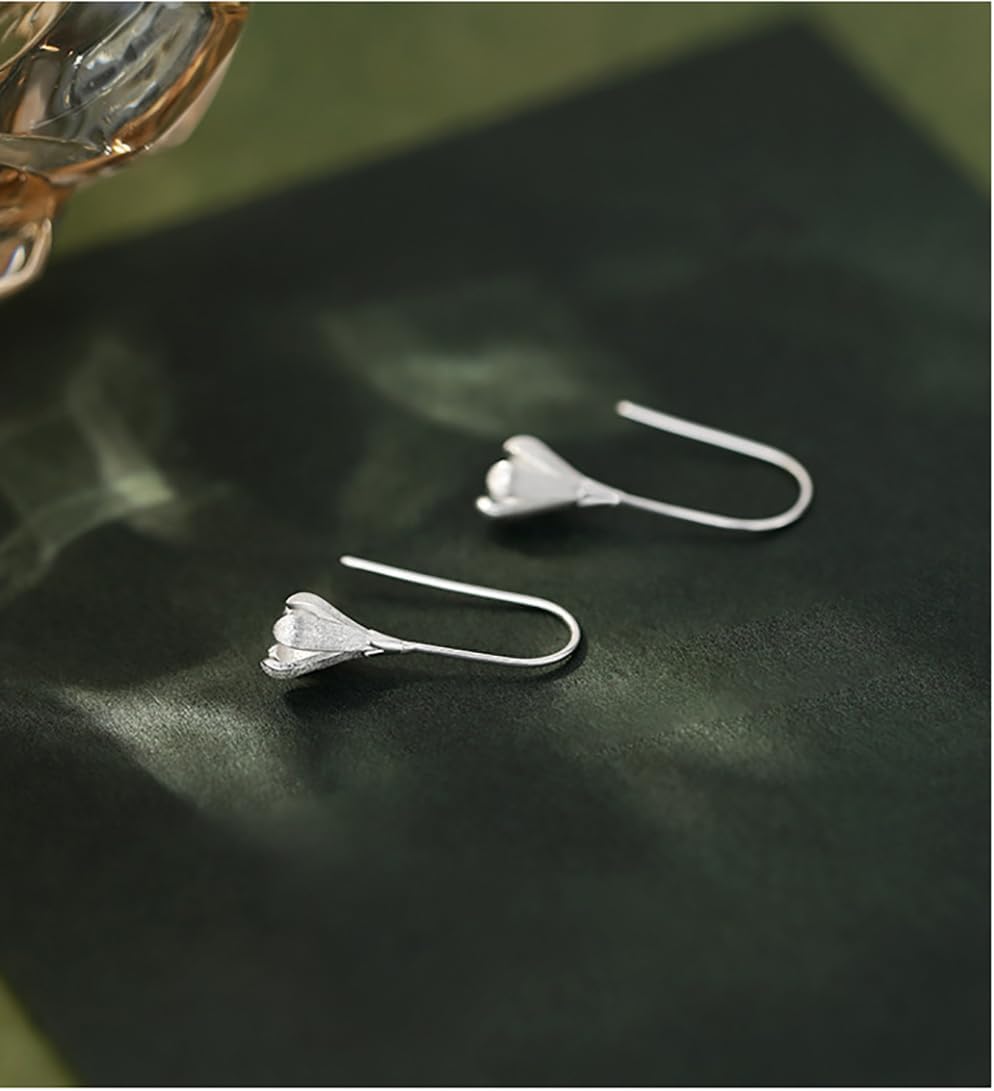 Solid 925 Sterling Silver Flower Drop Earrings Dangle for Women Teens Bud Flower Drop Earrings Hook Studs Hypoallergenic - Image 6