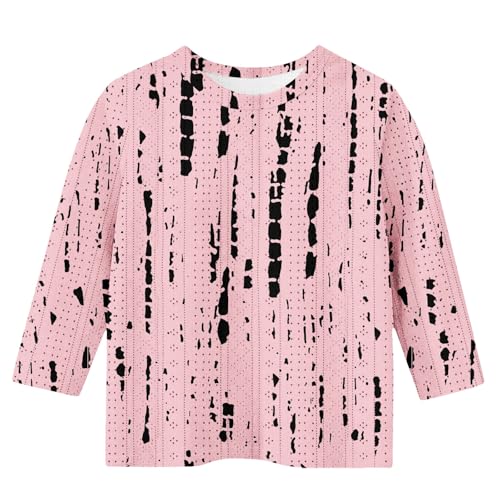 Girls Shirts 3/4 Sleeve Round Neck Graphic Blouses Workout Three Quarter Sleeve Tops Summer Curved Hem Kids Clothes2