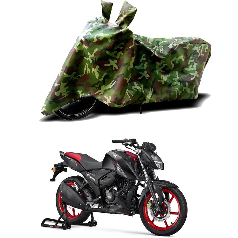 Image of 100% Water Resistant Bike Scooty Two Wheeler Body Cover Compatible for TVS Apache RTR 160 4V ABS /UV-Rays /Heat Protection /Birds Dropping /Scratchproof /Dust Proof /Waterproof /All [Green MJ]