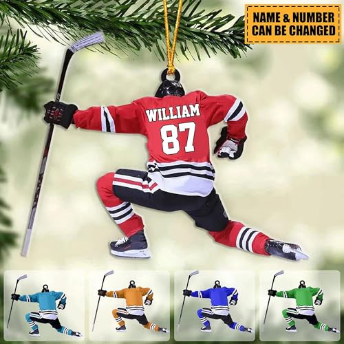 Nazenti Personalized Ice Hockey Ornament - Custom Uniform Player, Skates, Lovers Gift - Acrylic Flat Xmas Tree Decoration