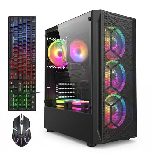 STGAubron Gaming PC Computer Desktop, Intel Core i7 up to 3.9GHz, Radeon RX 580 8G Video Card, 16GB RAM, 1TB SSD, WiFi 6, BT 5.0, RGB Fan x 6, Windows 11 Home