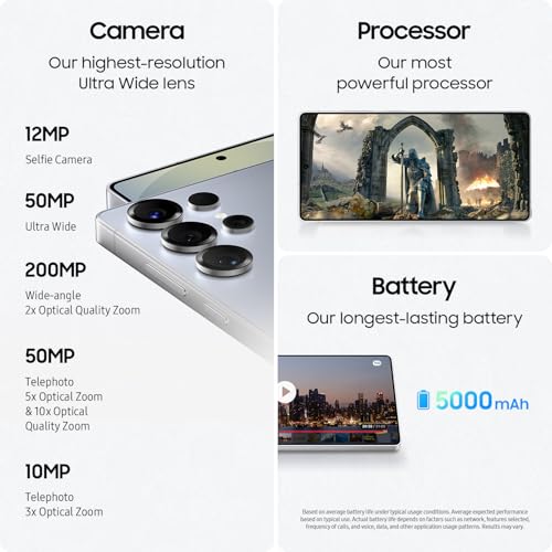 Foto de Samsung Galaxy S25 Ultra, teléfono inteligente de 256 GB, Android desbloqueado, cámara de modo nocturno AI, procesador rápido Snapdragon 8 Elite, batería de 5000 mAh, S Pen incorporado, 2025, garantía (imagen 7)