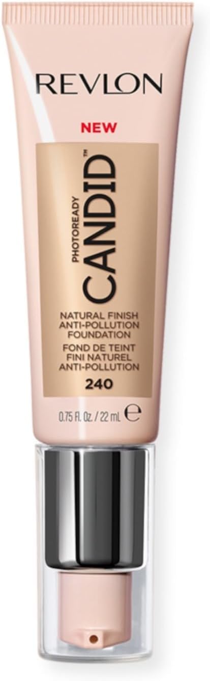 REVLON Photoready Candid Natural Finish Foundation Cream, With Anti-Pollution, Antioxidant, Anti-Blue Light Ingredients, 240 Natural Beige, 0.75 Fl. Oz.