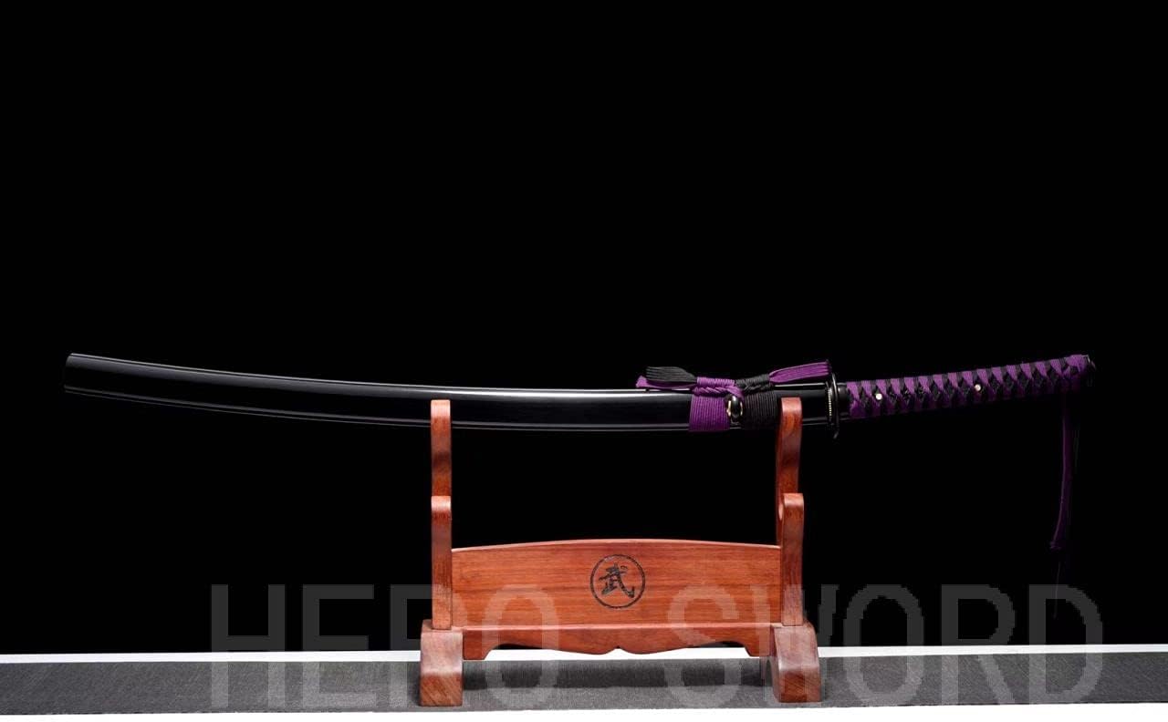 Hand Forged T1095 High Carbon Steel Japanese Samurai Sword Black Purple Katana Full Tang Blade Sharp Combat Ready