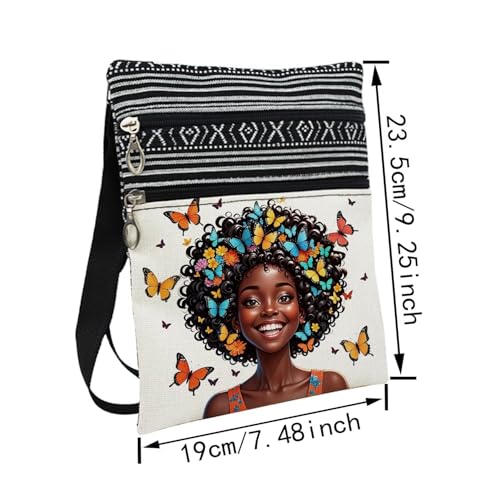 African American Messenger Bag Small Ethnic Pattern Printed Adjustable Strap Crossbody Zipper Pouch Colorful Butterfly Phone Organizer Wallet Cute Shoulder Handbag for Black Women2