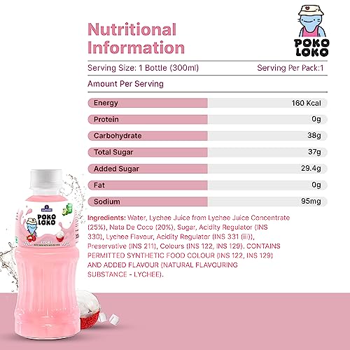 Image of Sapphire Poko Loko Lychee Flavoured Fruit Juice Drink with Nata De Coco | Refreshing Fruit Drink filled with Natural Fruit Fibres, 300ml (Pack of 6)