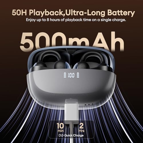 Image of PAXA 2026 Open Ear Clip On Earbuds with LED Display, Ultra-Light Comfort Bluetooth 6.0 Wireless Clip On Ear Buds 50H Playtime Responsive Touch for Women Girl Work, Fitness, Daily Use, MGC11 Gray