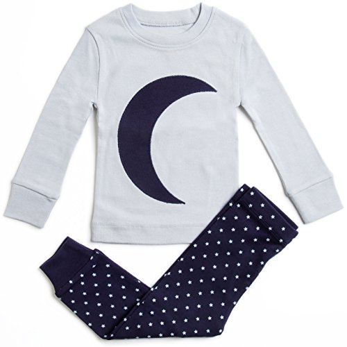 Bluenido Girls Pajamas MOON STARS 2 Piece 100% Super Soft Cotton 7Y Grey/Navy