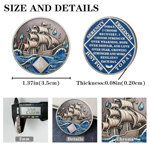 Image of 4 Year Sobriety Coin - Nautical NA Medallions | Narcotics Anonymousa AA Chips and Medallions | Addiction Recovery Gifts for Celebrating Recovery Anniversary Milestones | Sobriety Gifts for Women Men
