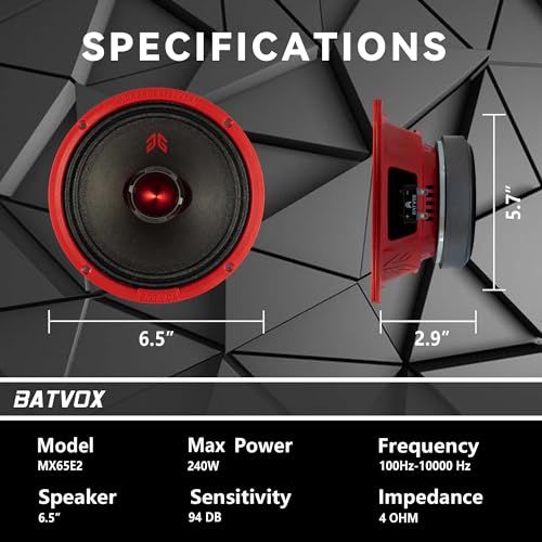 Image of MX65E2 Loudspeaker 6.5 Inch Midrange 480 Watts 4 Ohms Red Bullet, Premium Quality Audio Door Speakers for Car or Truck Stereo Sound System, Red (2 Speakers)