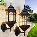 SNRU Dusk to Dawn Outdoor Wall Porch Lights Exterior 2-Pack, Waterproof Retro Black Outdoor Wall Sconce Lights with Tempered Glass, Exterior Lighting Fixtures for House Garage, Bulb Not Included