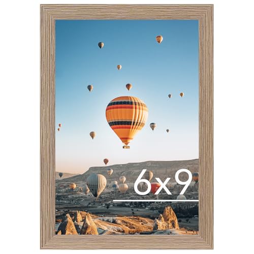 Image of JCJMY 6x9 Picture Frame Brown for Wall Hanging or Tabletop- Wall Mounting Horizontally or Vertically, 6 x 9 Wall Gallery Poster Photo Frame for 6 by 9 Photos, Rustic Brown