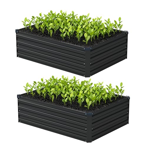 Foxlang 4x3x1ft(2 Pack) Galvanized Raised Garden Bed,Outdoor Planter Box Metal