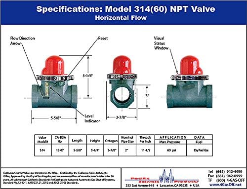 314 Series Horizontal Earthquake Gas Shut-Off Valve 60psi, 2-Inch