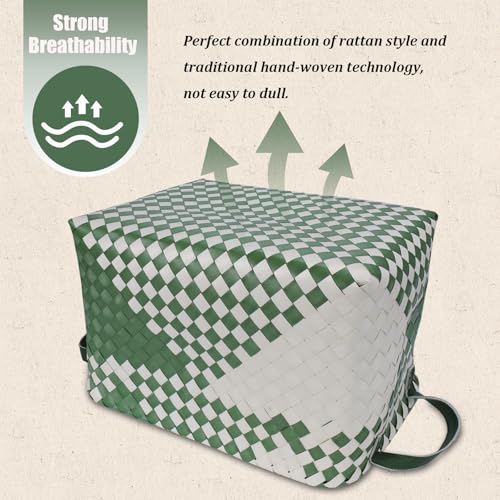 Image of BROWNLILY Handwoven Clothes Basket Laundry Hampers Large Wicker Storage Baskets for Shelves Blankets Closet Storage Bins Car Bedroom Bathroom Organizers and Storage Bath (Pack of 4, Green&White)
