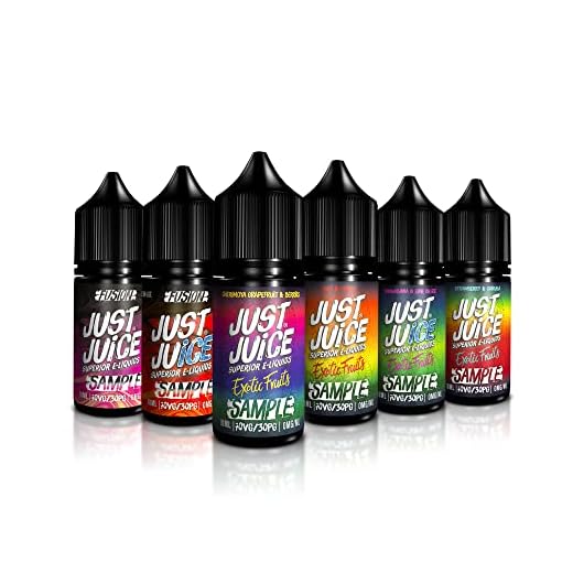 Just Juice Fruity Exotics & Fusion E Liquid Variety Pack, Find a Favourite Tasty Eliquid Flavour, 0Mg, No Nicotine, Nic Free E-Liquid Multipack, 70/30 VG/PG, 6x 10ml