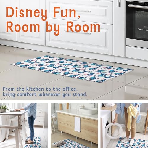 Image of Disney Stitch Anti-Fatigue Kitchen Mats for Floor, 17x47, Non-Slip | 12mm PVC foam cushions feet and back, water resistant, wipes clean, won't compress or crack over time