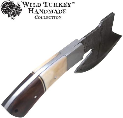 Miniatura 4 de Wild Turkey Handmade Damascus Steel Collection - Hacha de hoja fija de 9 pulgadas con funda de cuero