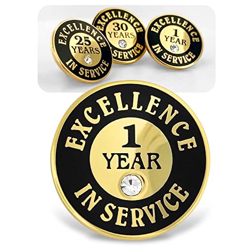 PinMart Gold Plated Excellence in Service Year Award Lapel Pin – Metal Enamel Workplace Reward Pin w/Rhinestone – 1-60 Years Pins for Long Standing Employees4