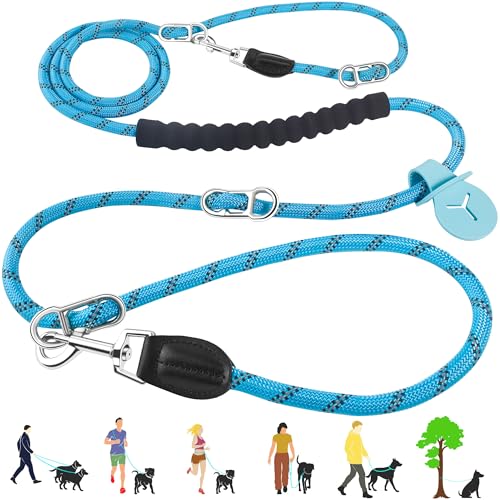 Hands Free Dog Leash, 10FT Adjustable Waist Leash for Walking, Reflective Nylon, Heavy Duty 1/2 Inch, Tangle Free No Pull for Large Medium Dogs Running Hiking, Blue