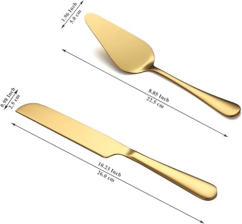 Miniatura 2 de Kyraton Juego de cuchillo y servidor para pastel de boda, chapado en titanio dorado, juego de corte de pastel de acero inoxidable para boda, incluye