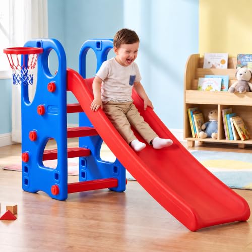 Baybee Garden Baby Slide for Kids with Basketball Hoop, Red - Image 2