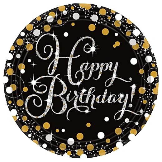 amscan 10022562 9900548 8 papperstallrikar Sparkling Happy Birthday, guld