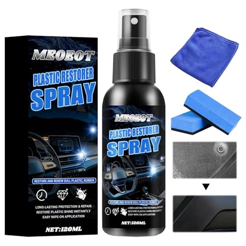 Meoeot Renovador de Plástico Auto, 120ml Extra Fuerte Spray Renovador de Plástico, Limpia y Cura Plástico Goma Cuero, Previene Envejecimiento Prematuro, Impermeable, Protección UV
