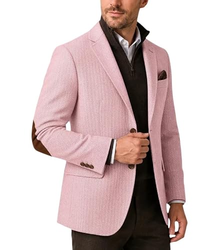 Husbmank Mens Pink Herringbone Sport Coat Wool Blend Blazer XS