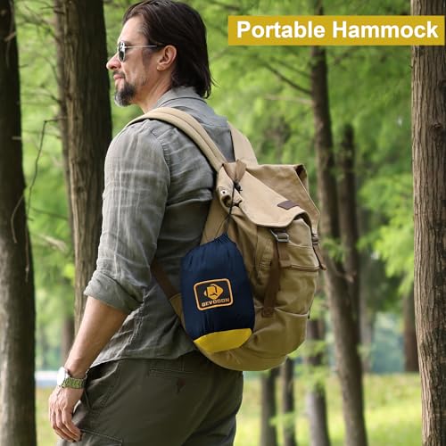 Image of Camping Hammock with Net,Portable Lightweight Double Hammocks with Tree Straps and Solid D-Shape Hanging Hooks,Parachute Nylon Hammock for Backpacking Beach Backyard Patio Hiking