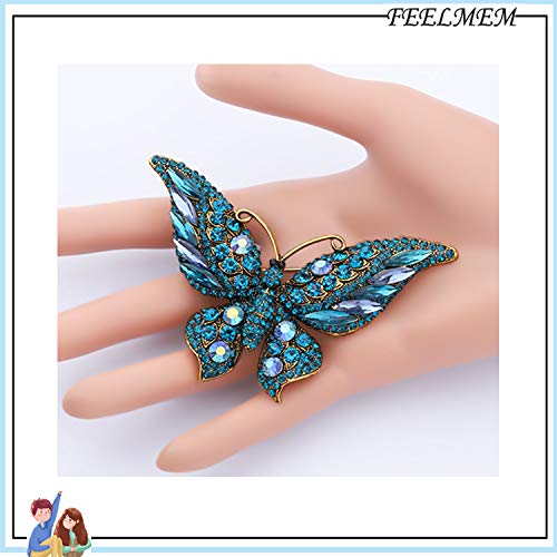 Image of FEELMEM Crystal Rhinestone Butterfly Brooch Pin Blue Color Butterfly Brooches for For Women Wedding /Banquet /Birthday Party