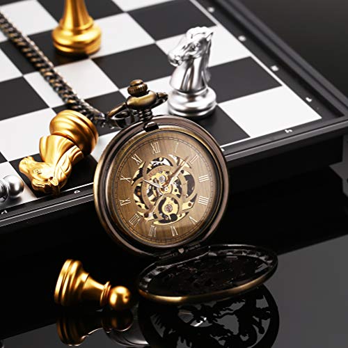 Sibosun Mechanical Pocket Watches Mens, Lucky Phoenix And Dragon, Skeleton Pocket Watch, Black Antique Roman Numerals Box #TOP4