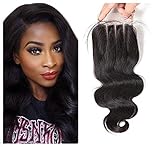 West Kiss Hair Brazilian Body Wave Virgin Human Hair 4x4 Lace Closure Three Part Hair Extension Natural Black Color (8 inches three part)
