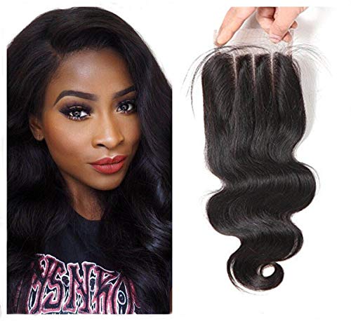 West Kiss Hair Brazilian Body Wave Virgin Human Hair 4x4 Lace Closure Three Part Hair Extension Natural Black Color (8 inches three part)