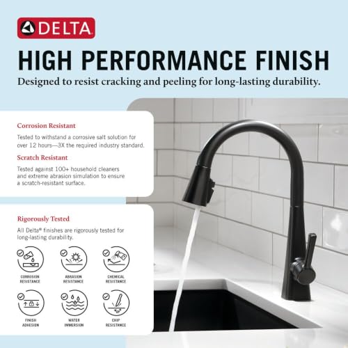 Delta Lenta Matte Black Kitchen Faucet with Pull Down Sprayer, Modern Single Hole Kitchen Sink Faucet, Single Handle, Matte Black 19802Z-BL-DST - image 3